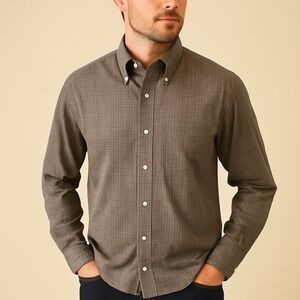 Eddie Bauer Wrinkle-Resistant Micro-Check Button-Down Shirt Men’s L – Brown/Gray